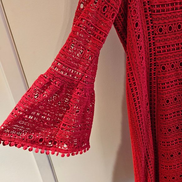 Designer NANETTE LEPORE Red Lace Dress - Bell Sleeves - Fully Lined - Size 10 - Picture 2 of 8
